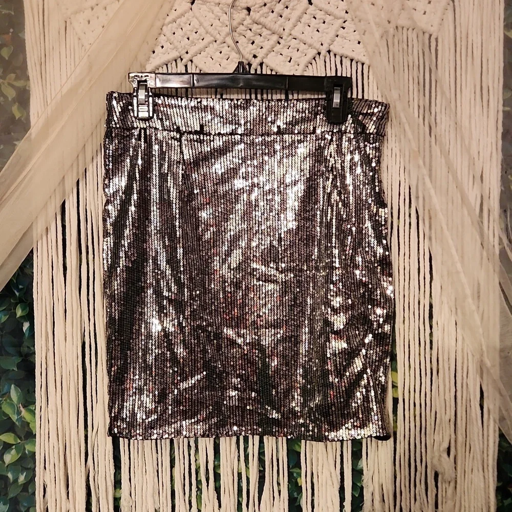 Silver Sequin Mini Skirt